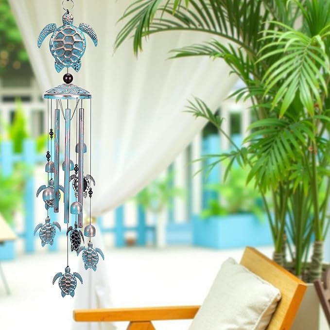 Sea Turtle Wind Chime for Outside, Turtle Gifts for Women Men Mom Grandma, Unique Sea Animal Metal Decorative Windchimes with S Hook Decor for Birthday Home Lawn Patio Porch Backyard Yard Decoration