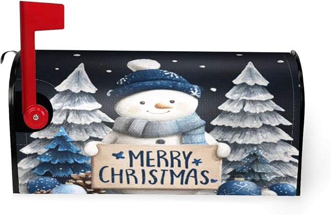 Festive Magnetic Mailbox Cover Winter Snowman Outdoor Mailbox Protector Holiday Seasonal Decorative Garden Yard Home Standard Size 21 x 18 Inch