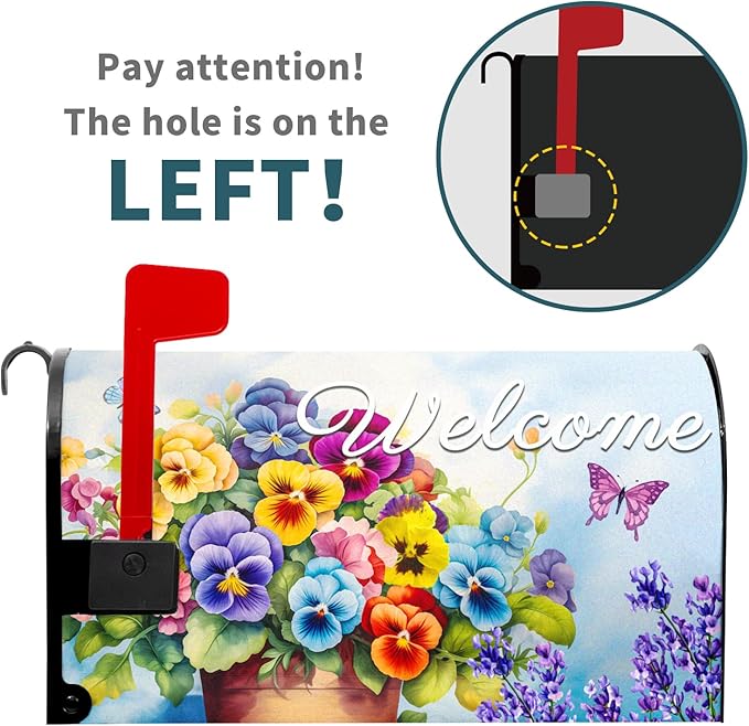 Welcome Spring Summer Magnetic Mailbox Cover - Standard Size 18 X 21 Inch With Flowers and Butterfly - Floral Wraps for Post Letter Box - Outdoor Garden Yard Home Outside Decoration