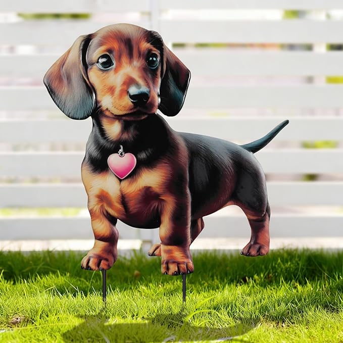 Dachshund Metal Garden Stakes Decorative,Outdoor Garden Dog Decor Stake,Birthday Gifts for Mom Women,Decorative Metal Housewarming Ornament for Lawn Patio Yard Pathway.