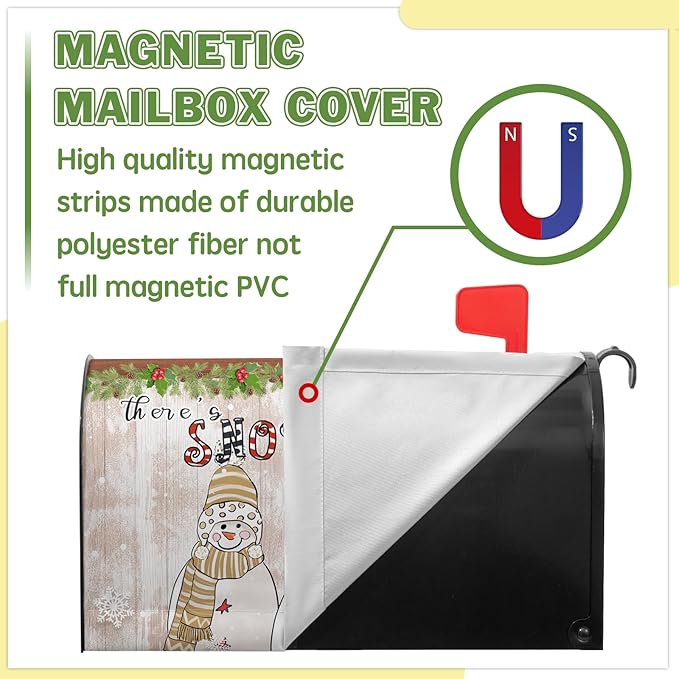 There’s Snow Place Magnetic Mailbox Cover Winter Snowman Mailbox Covers Standard Size 21x18 inch Snowflake Post Letter Box Cover Home Decor Outdoor Yard Decoration for Garden
