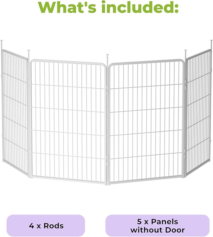 SunsGrove Garden Fence 40 in(H) x 8.9 ft(L) 4 Panels, Heavy Duty Metal Animal Barrier Fence for Dogs, Easy No-Dig Setup, Decorative Dog Fences, White