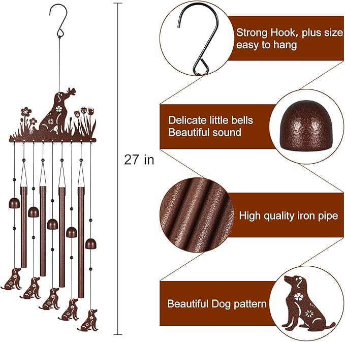 Dog Wind Chimes for Outside,Memorial Wind Chimes Gifts for Women and Grandma,Patio Garden Decor,Windchime in Loving Memory Outdoor Decoration for Yard, Patio, Porch, Lawn, Landscape