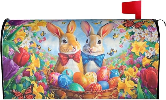 Easter Bunny Mailbox Covers Magnetic Letterbox Covers 21x18 Inch for Garden Outdoor Decoration