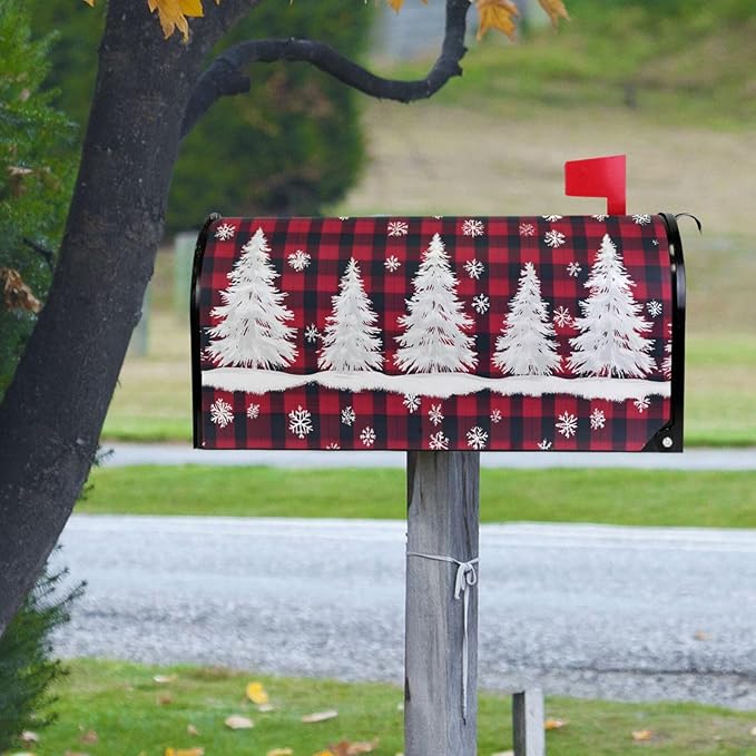 SUABO Mailbox Cover Christmas Tree Snow Oversize Magnetic Mailbox Covers Wraps for Christmas Home Yard Garden Decor