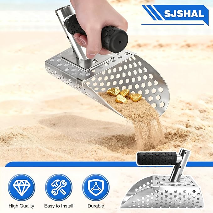 Sand Scoops for Metal Detecting, Metal Detecting Accessories, Beach Metal Detector Scoop, Sand Sifter Shovel for Underwater Treasure Hunting
