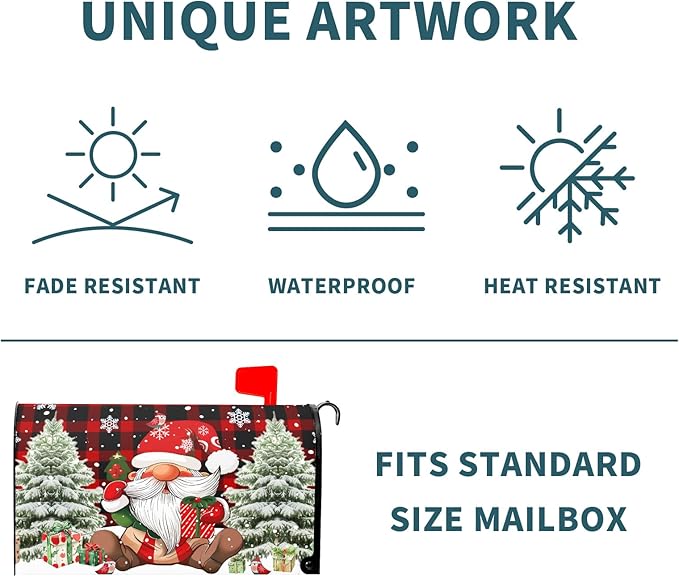 Christmas Mailbox Cover Magnetic Red Buffalo Plaid Gnome Mailbox Covers Magnetic Standard Size 21" X 25.5" Snowflake Mailbox Post Cover Letter Box Cover Home Garden Decor for Outside Decoration