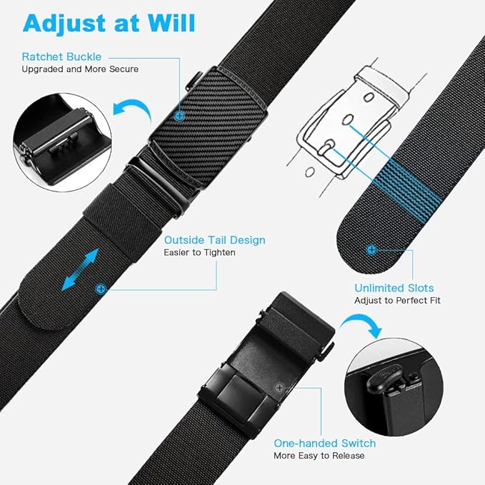 DOOPAI Belt Men, elastic golf belts for men, 2 Pack Nylon Ratchet Belt Mens Belts Casual, Adjustable Trim to Fit