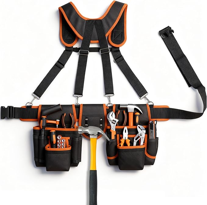 OTYMIOW Construction Tool Belt for Men, Detachable & Adjustable Carpenter Tool Belt, Morrales De Construccion for Framers Carpenter Electrician Construction(33.4''-66.9'')