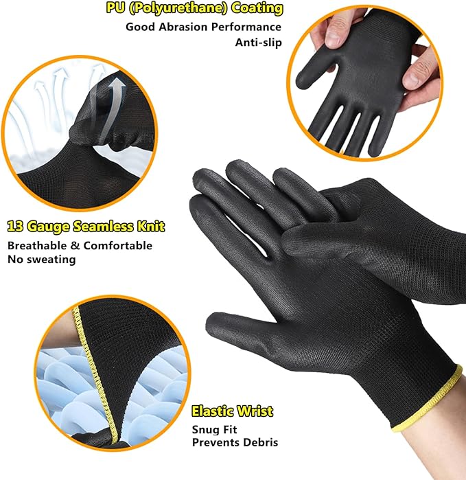 10 Pairs PU Coated Knit Work Gloves, Breathable Nylon Safety Gloves for Handling Garden Construction Yard Farm Use