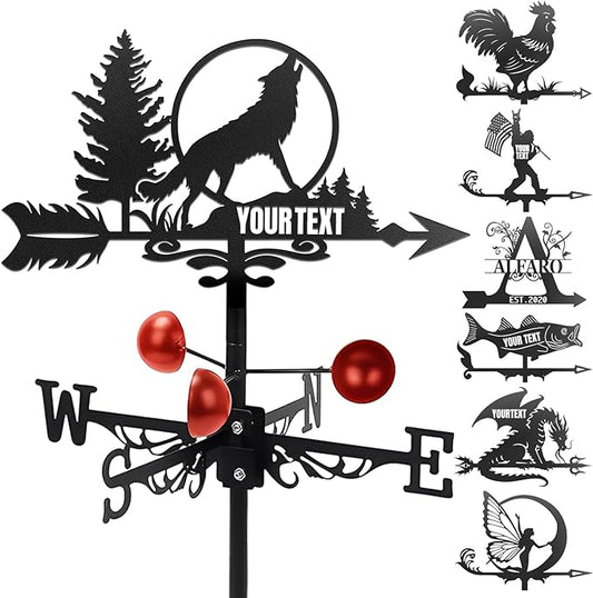 Custom Metal Weathervane Personalized Steel Wind Indicator with Name Outdoor Decor for Roof Garden Barn Patio-Wolf