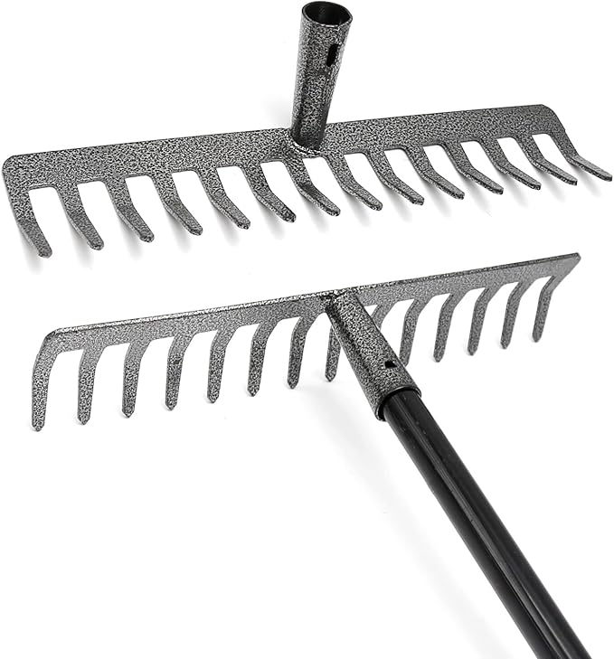 Rake Head Replacement, Heavy Duty Metal Rakes for Lawns, Rake Head Only Without Handle for DIY Gardening Tool. (14-Tines 0.9Lb)