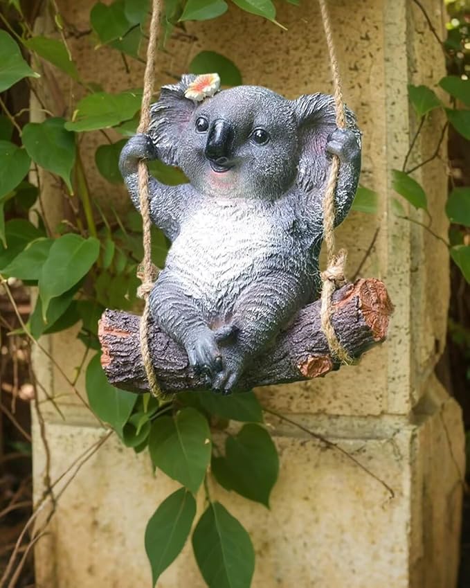 Swinging Koala Figurines Resin Garden Statues for Patio Balcony Backyard Lawn Ornaments Grey B