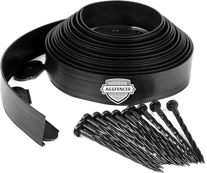 2 in x 25 Ft Garden Landscape Edging, No Dig Garden Edging Border Kit with 46 Pcs Spikes for Flower Bed Lawn Yard Grass Black