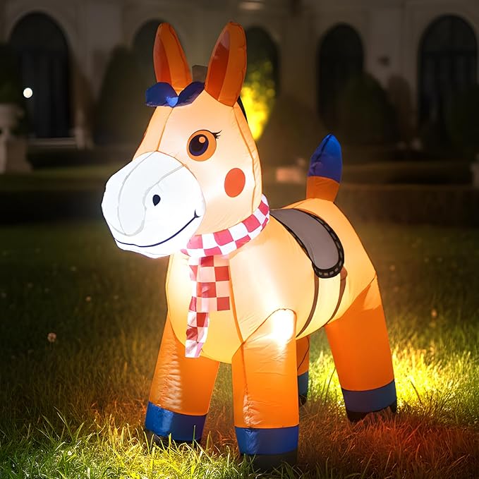 4FT Christmas Spring Farm Ranch Cute Farm Donkey Inflatable Blow up Decoration with LED Light Indoor Outdoor Yard Graden Lawn Party Holiday Decor
