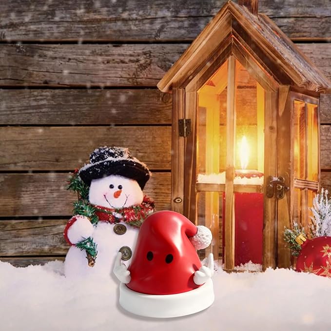 Christmas Hat Figurines Decorations Indoor Cute Xmas Hat Figurines with Gestures Design for Holiday Decor Desktop Decorations for Table Fireplace Mantle Winter Xmas Gifts