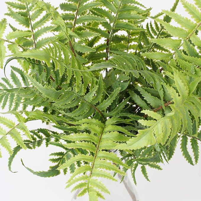 19" Artificial Boston Fern Plants Large Fake Greenery Shrubs 2 Pcs UV Resistant Faux Plant Bushes for Home Garden Office Farmhouse Indoor Outdoor Decor, Green