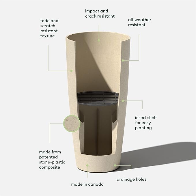 Veradek Mason Series Vega Planter - Round Tall Planter for Indoor or Outdoor Porch/Patio | Made from Plastic-Stone Composite with Drainage Holes | Modern Décor for, Flowers, Interior Plants