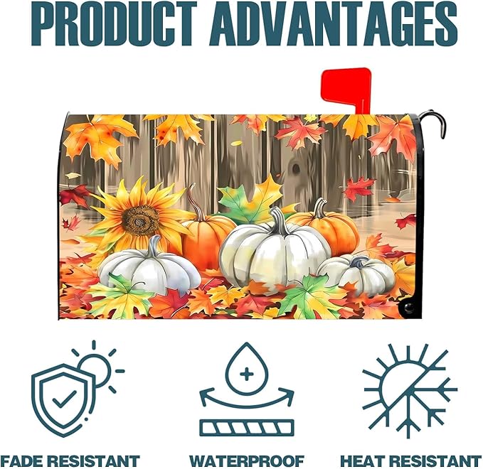 Welcome Fall Sunflower Pumpkin Maple Leaf Magnetic Mailbox Cover Standard Size 18X21 Letter Box Covers Decor for Outdoor Home Garden