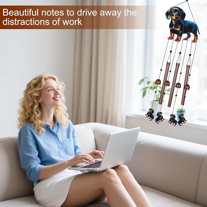 Dachshund Dog Wind Chimes for Outside,Metal Windchimes with S Hook with Playful Design Wind Chime Garden Decor Outdoor Ideal Memorial/Housewarming/Birthday/Festival Gifts Front Yard Decor