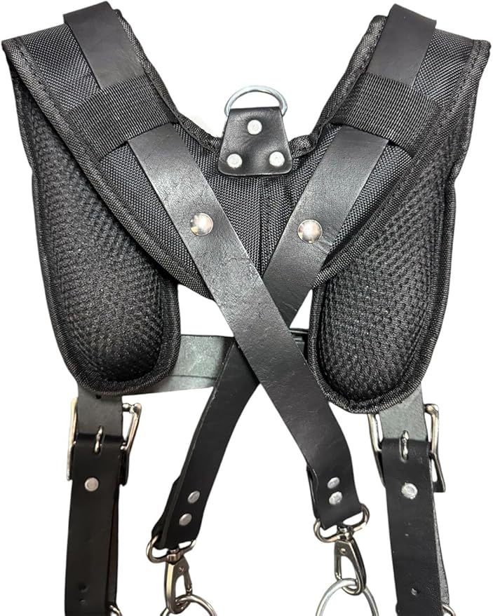 Padded Tool Belt Suspenders – Adjustable Work Suspender with 4 Detachable D-Loops – For Construction, Carpentry, & More