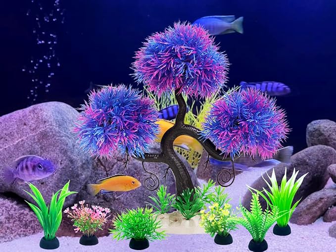 Fish Tank Aquarium Decorations Artificial Plastic Plants Bonsai Tree & Grass Goldfish Betta Hides Accessories