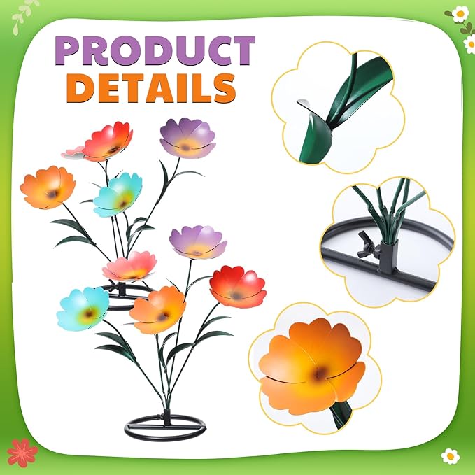 2 Pack Metal Flowers for Outdoor, Decorative Garden Stakes Yard Art, Outdoor Spring Garden Stake Summer Decor Bouquet of Poppy Flower Rustic Handcrafted Items for Lawn Porch Fence(Colorful)
