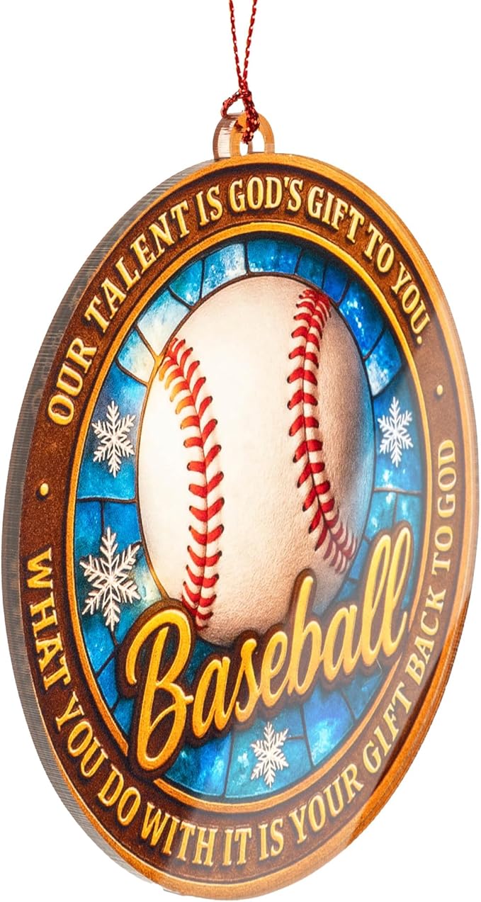 Baseball Ornament – Baseball Ornaments for Christmas Tree – Base Ball Christmas Decor – Christmas Ornament 2025 -Suncatcher Effect Window – White Elephant Gifts - Xmas Tree Funny Decoration