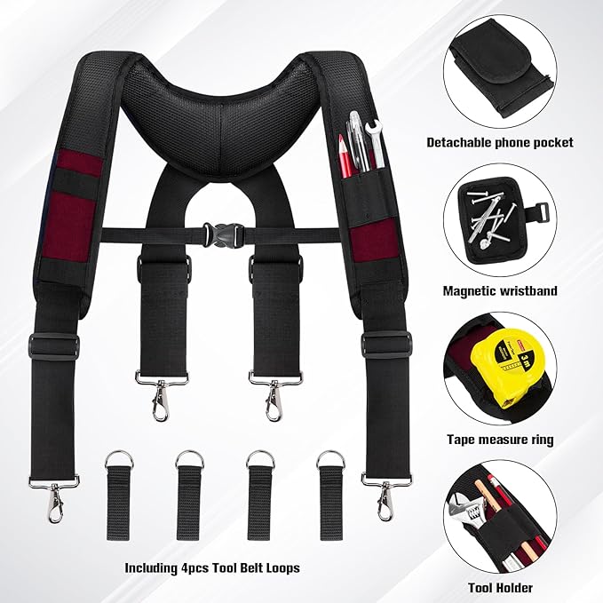 Tool Belt Suspenders, Work Belt Suspender Suitable for Construction Electrician Tool Belt with Adjustable Straps （red）