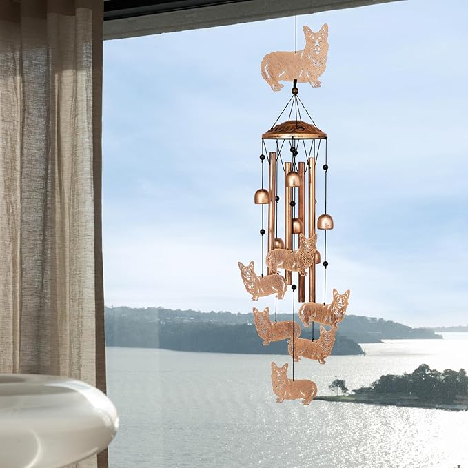 Corgi Wind Chimes for Outside, Metal Windchimes Outdoors, Corgi Gifts for Women/Men, Memorial/Birthday Gifts, Garden Decor for Outside, Patio or Yard, Durable Chimes for Outdoors