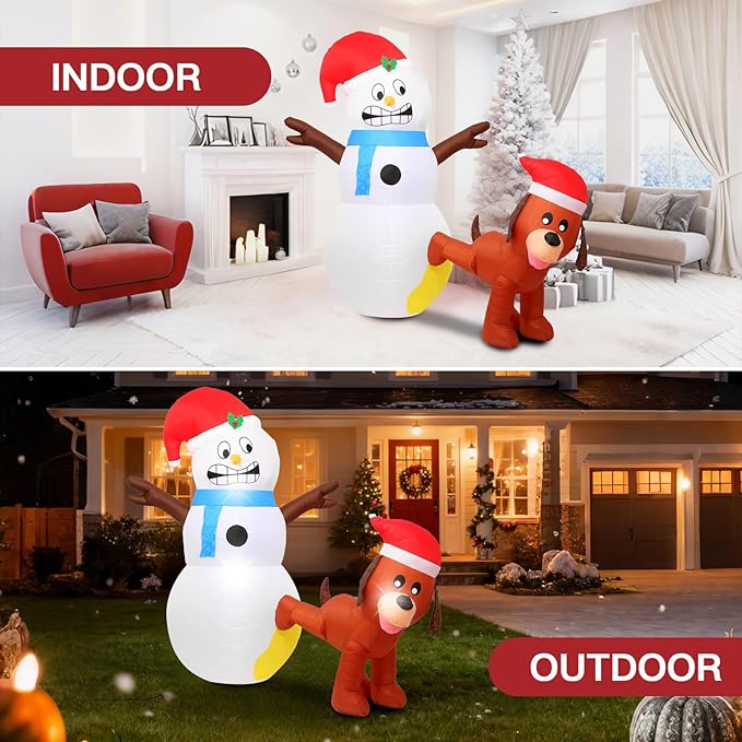 7FT Christmas Inflatables Decorations Outdoor，Blow Up Christmas Snowman and Dog with Built-in LEDs Lights for Indoor Holiday Party Yard Garden Lawn Décor