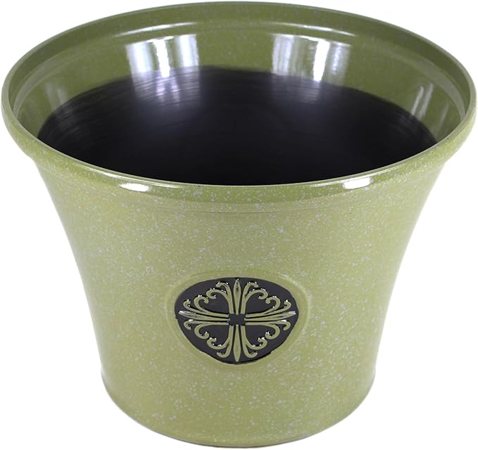 Garden Elements Round Plastic Logo Modern Planter, Lime Green, Large 14.75"