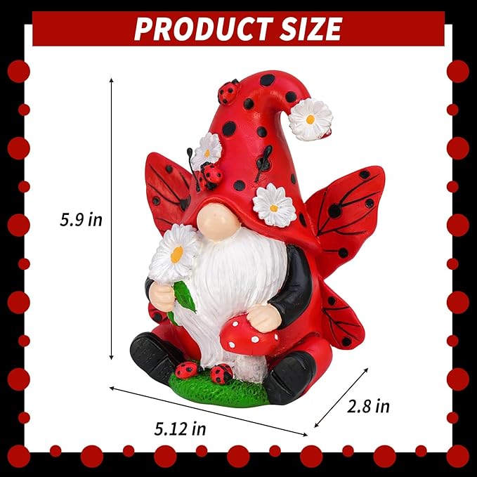 Ladybug Gnomes Decorations Resin Ladybug Figurines Decor Spring Kitchen Decor Gifts for Women Summer Garden Gnomes Decorations Ladybug Gnomes Garden Gnomes Decor Lawn Outdoor Decor