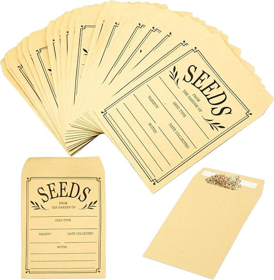 100Pcs Seed Envelopes, Seed Envelope Resealable Brown Paper Self Adhesive Sealing Seeds Saving Envelopes for Storage Vegetable Flower Seeds, 3.1x4.7 Inch