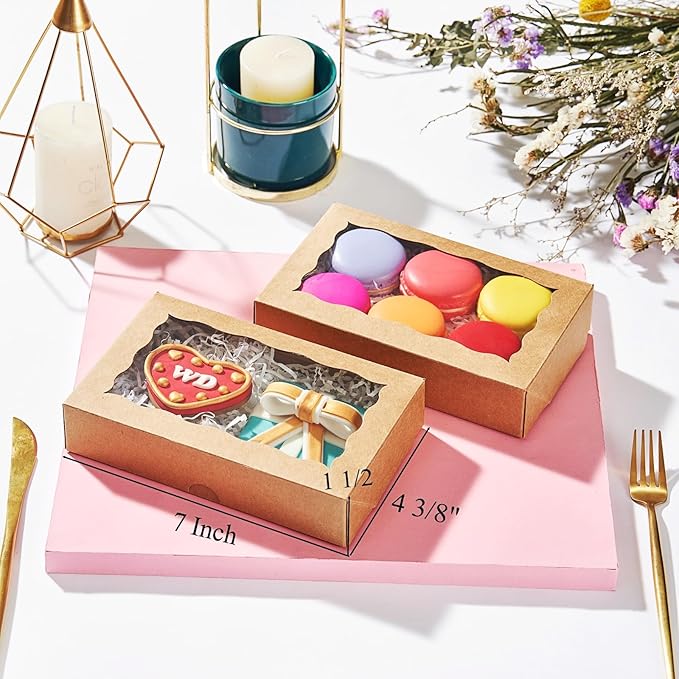 100PCS 7x4.3x15 Inch Plastic Clear Cookie Boxes with Window Chocolate Truffle Orec Pastry Bakery Dount Boxes Browine Soap Treat Boxes for Party Favors Wedding Christmas Valentine's