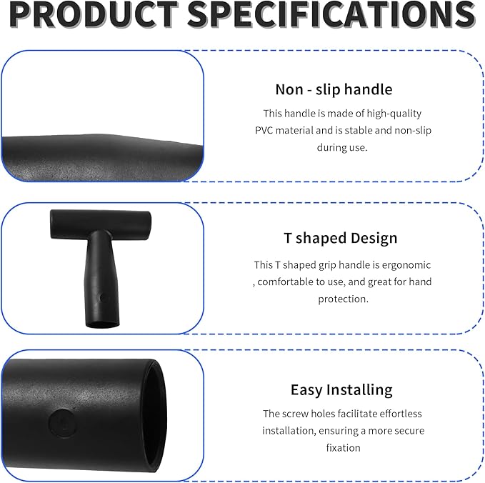 ID 1.34" Black Shovel T-Shaped Grip Handle,PVC Shovel T Straight Grip Handle,Plastic Spade Replacement Snow Removal Garden Accessorie Backyard Digging,5.12×4.33-in(H*T)