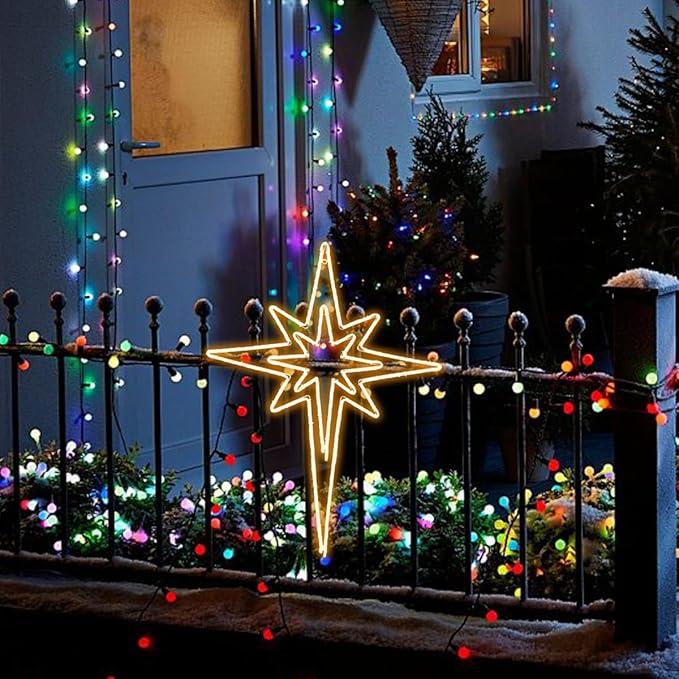 Large 28" Twinkle Bethlehem Star Pre-lit Super-Bright LED Outdoor Christmas Decoration with 11 Functions and Timer Waterproof for Outdoor Home Party Wall(Warm White)