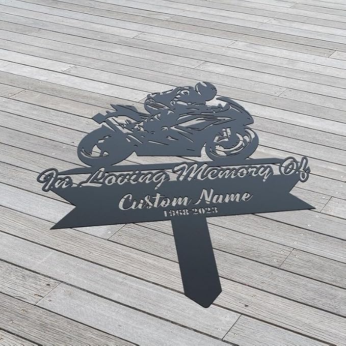 Personalized Biker Motorcycle Rider Memorial Stake – Sympathy Sign, Grave Marker, Motorcycle Loss Tribute (Sport Biker Memorial)