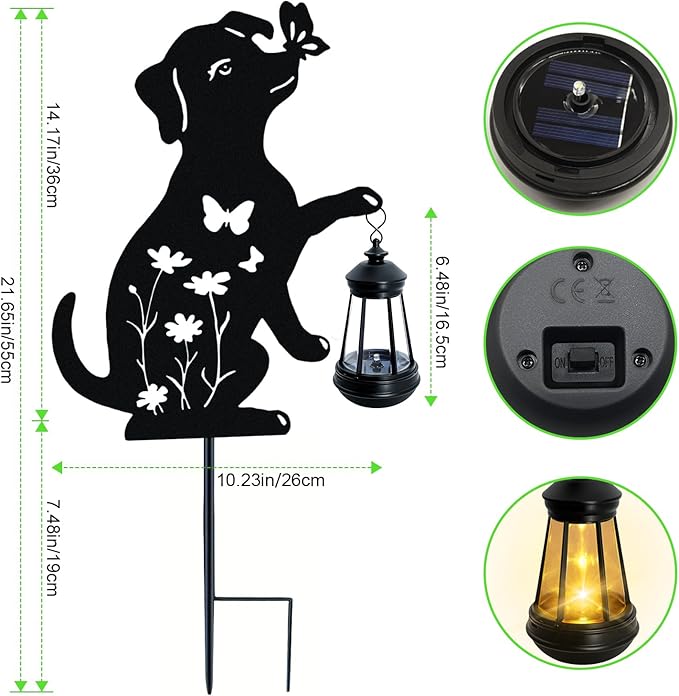 Solar Lights Outdoor, 2 Pack Metal Dog Solar Lights, Christmas Birthday Gifts for Women Mom Mother's Day, Waterproof Metal Hanging Lantern Stakes Garden Decor Outside Patio Yard Pathway Backyard,Lawn