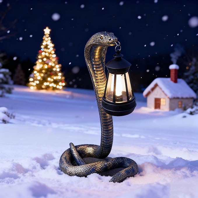 Solar Snake Garden Statue,11.22 Inch Snake for Yard Lawn Garden Patio Scary Decorations,Indoor Haunted House Prop and Christmas Home Party Decor (Brass Color)
