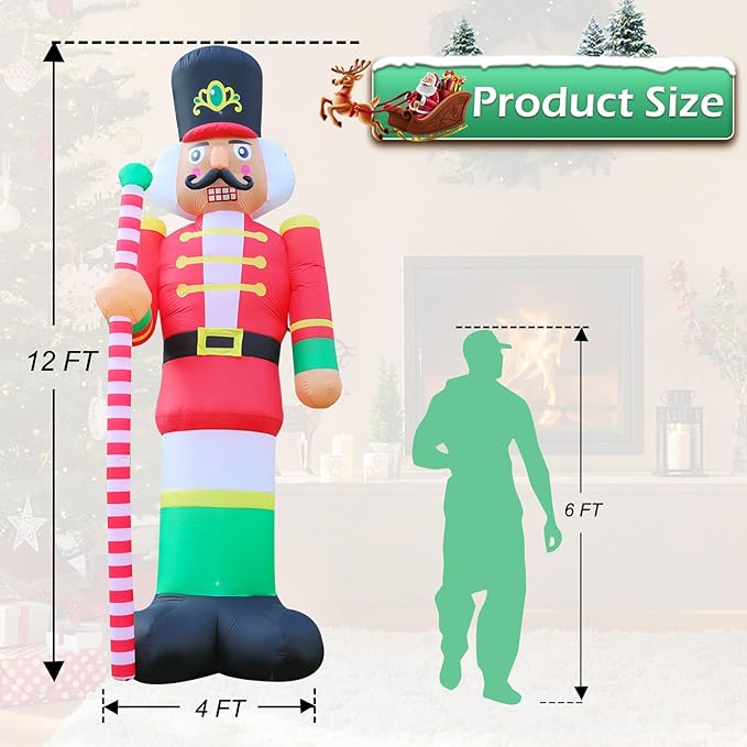 12ft Giant Christmas Inflatables Christmas Inflatables Nutcracker Soldier Giant Blow Up Yard Decorations Christmas Inflatable with Built-in LED Lights Yard Lawn Garden Home Party Decor