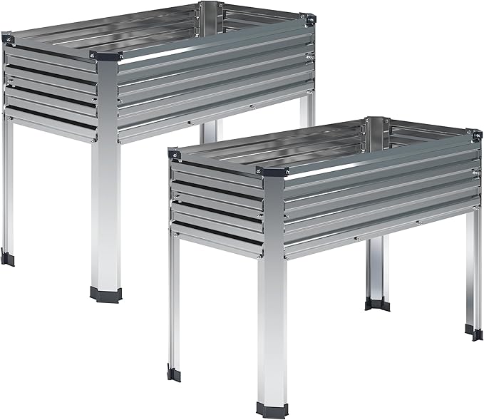 Galvanized Raised Garden Bed with Legs,2PCS 48×18×30in Elevated Planter Box for Backyard,Outdoor Garden, Patio, Balcony, 300lb Capacity,Sliver