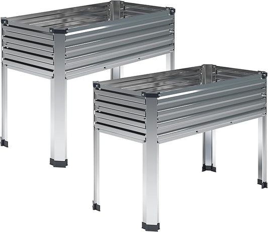Galvanized Raised Garden Bed with Legs,2PCS 48×18×30in Elevated Planter Box for Backyard,Outdoor Garden, Patio, Balcony, 300lb Capacity,Sliver