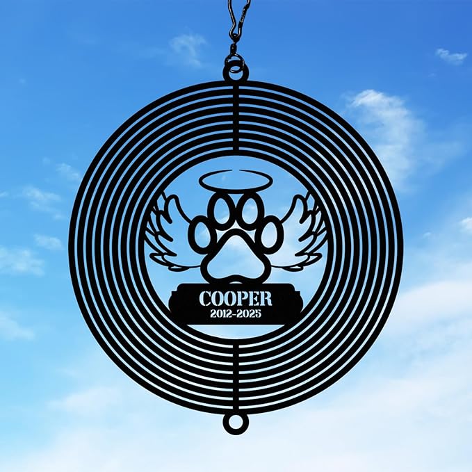 Personalized Dog Memorial Wind Spinners, Custom Name Garden Wind Spinners, Hanging Outdoor Decor, Yard Art, Metal Hanging Wind Spinner for Indoor Lawn Patio Porch, Dog Remembrance Gift Color02