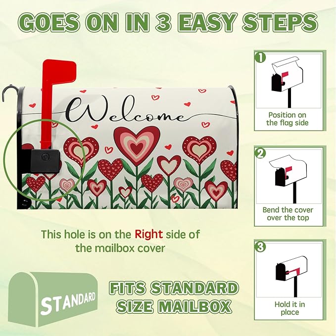 Valentines Day Mailbox Cover Floral Magnetic Standard Size 21x18 Inch Heart Post Letter Box Cover Home Farmhouse Garden Outdoor Decor