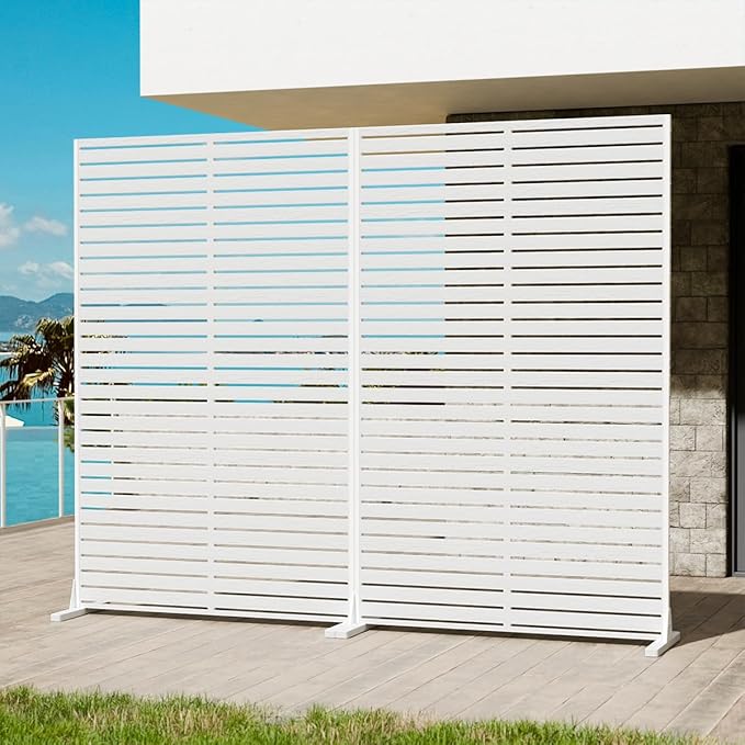 Outdoor Privacy Screen 72" H×47" W HDPE Freestanding Decorative Privacy Fence with Steel Poles and Stand 6 Panel, Air Conditioner Fence Panels, Privacy Screen for Patio Backyard,Balcony, Pool