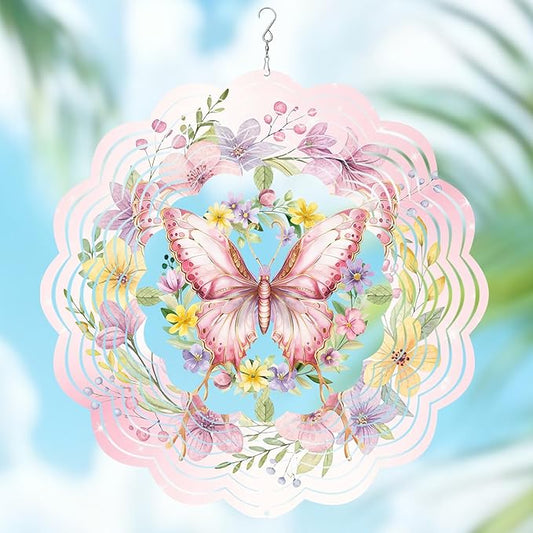 Butterfly Wind Spinners Outdoor, Birthday Gifts for Women Wife Mom, Butterfly Hanging Wind Sculptures Spinners for Christmas, 12 inch Outdoor Indoor Hanging Ornament for Garden Backyard Lawn