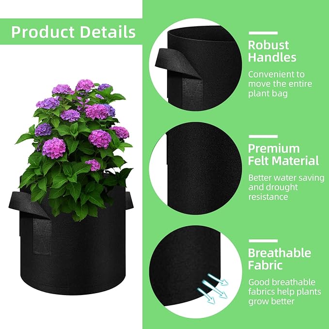 150 Pack 7 Gallon Grow Bags Garden Plant Grow Bag Aeration Fabric Pots with Handles Nonwoven Cloth Pots Planting Bags Garden Bags to Grow Vegetables Flowers Potatoes (7 Gal)