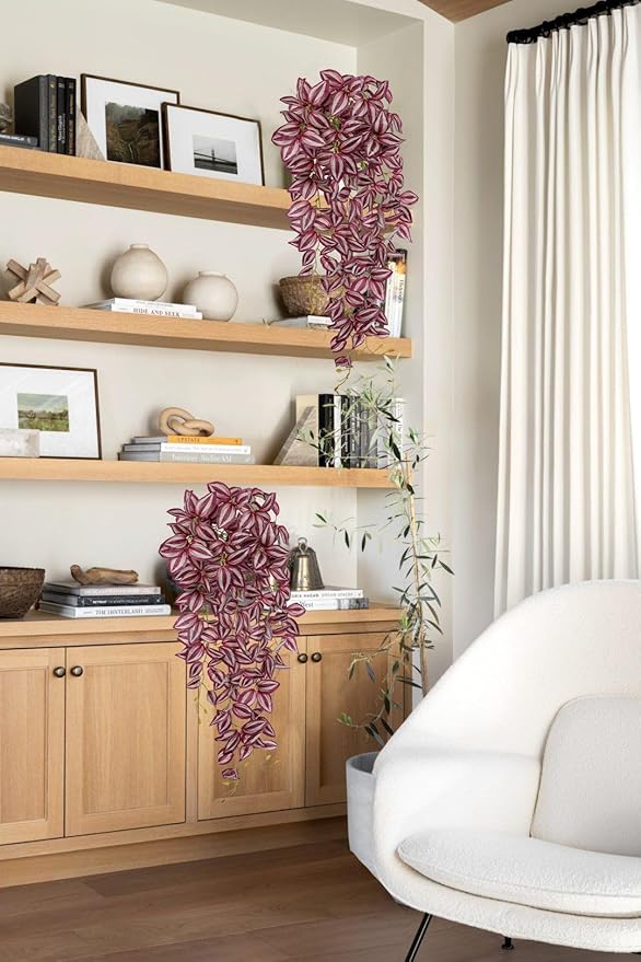 DILATATA Fake Hanging Plants Artificial Hanging Plants 187 Leaves Faux Wandering Jew Hang Leaves Plant for Wall Shelf Home Indoor Outdoor Decor - 2 Pack