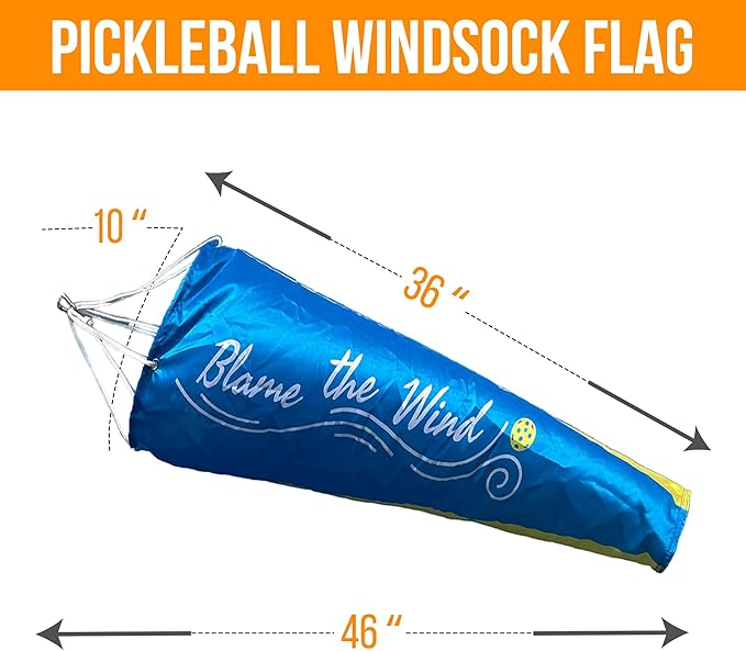 Pickleball Windsock Flag 10"x36" | Blame the Wind Design | Easy Install with Carabiner | Lightweight 4 oz Polyester | Quad-Stitched Durable Fabric | Shows True Wind Direction & Speed